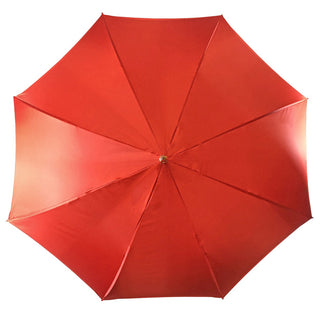 Handmade red satin crown umbrella 24K gold handle open