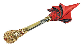 Handcrafted red satin crown umbrella 24K gold handle