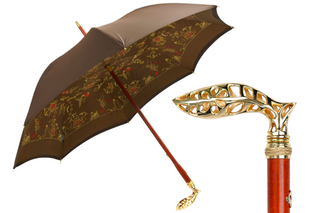 Double canopy jacquard fabric 24K gold handle handmade Italian men's umbrella front