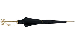 Italian umbrella black cream dot – gold handle open canopy