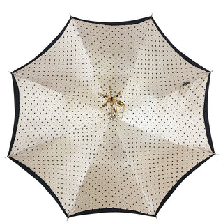 Gold handle umbrella – black cream dot satin view