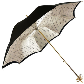 Black dot luxury umbrella – gold handle close-up
