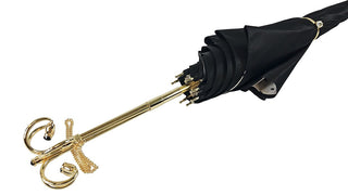 Italian luxury umbrella – black dot pattern full open