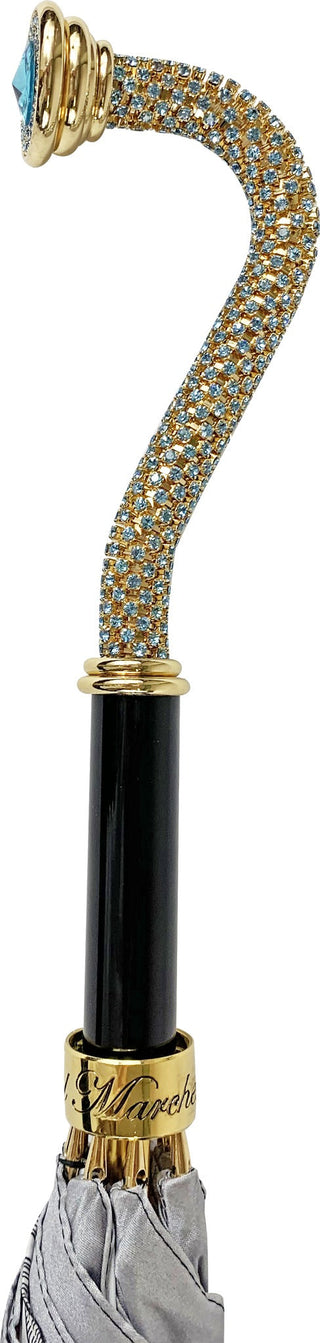 Handmade grey anemone umbrella 24K gold handle open canopy