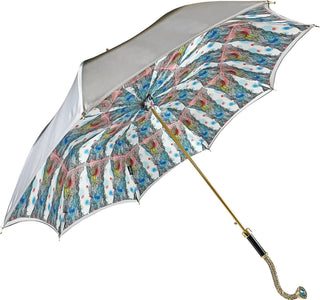 Women's grey umbrella anemone design 24K gold handle side