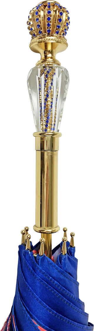 Handmade luxury blue umbrella coral interior gold handle open