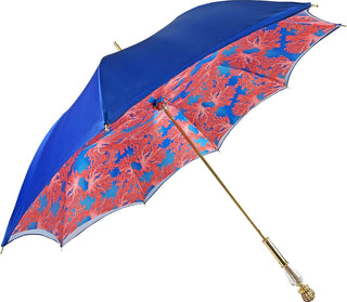 Women's luxury blue umbrella coral design gold handle side