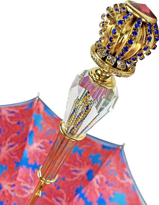 Luxury blue umbrella coral design gold handle detail