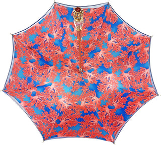 Handcrafted blue luxury umbrella coral design gold handle