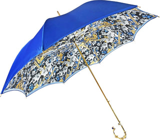 Women's luxury blue double canopy umbrella gold handle side