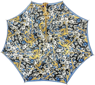 Luxury blue women's double canopy umbrella handmade gold handle