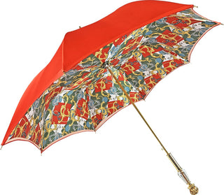 Women's red luxury umbrella jewel carbon fiber handle side