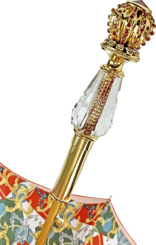 Luxury red umbrella jeweled carbon fiber handle detail