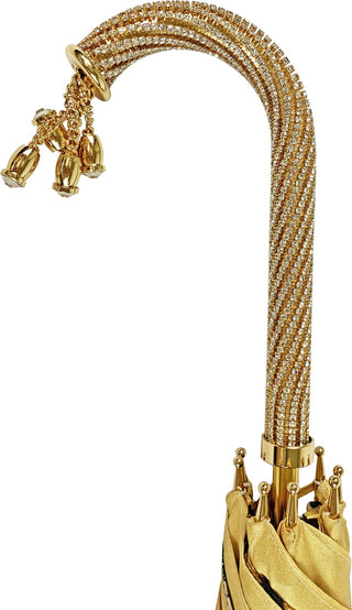 Golden satin women's double canopy umbrella Swarovski handle