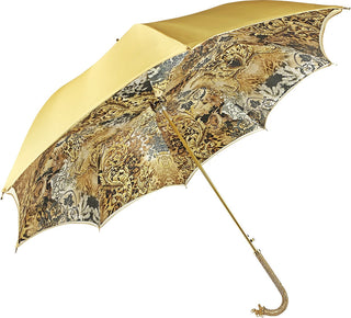 Women's golden satin double canopy Swarovski handle side
