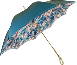 Women's floral umbrella Swarovski crystal gold handle side