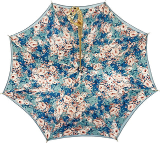 Floral women's umbrella Swarovski crystal gold handle view