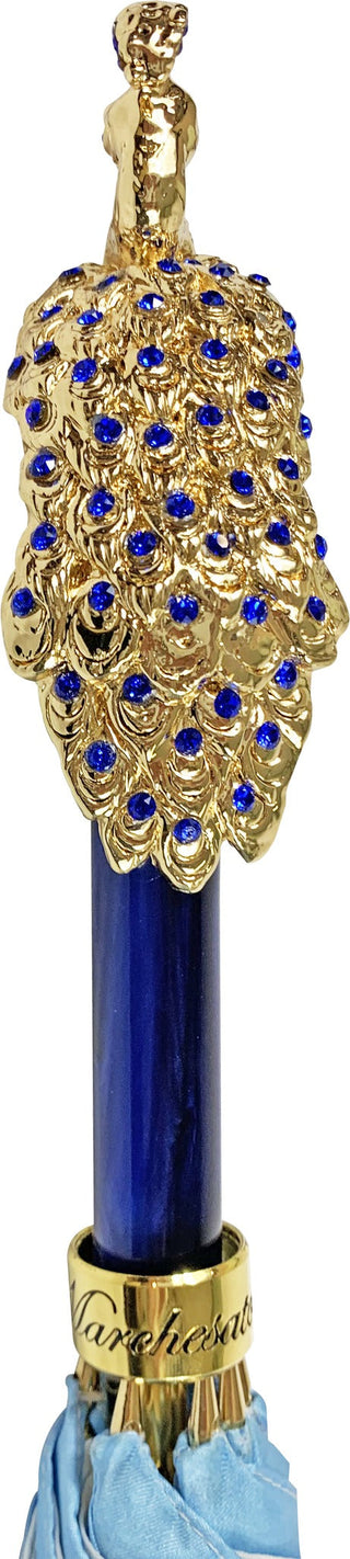 Blue luxury umbrella – peacock canopy detail view