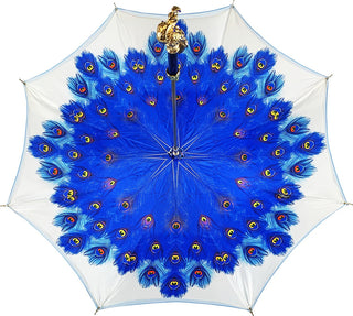 Sapphire crystal handle umbrella – blue peacock folded view