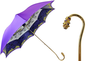 Purple luxury women's umbrella – crystal and gold handle front
