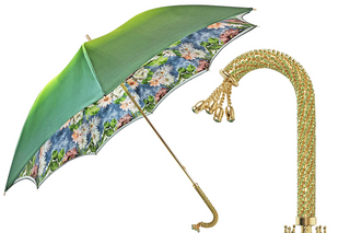 Luxury green automatic umbrella gold handle front view