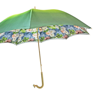 Women's luxury green automatic umbrella gold handle side