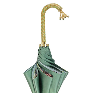 Luxury green automatic umbrella gold handle detail