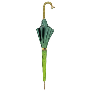 Elegant luxury green umbrella automatic gold handle close-up