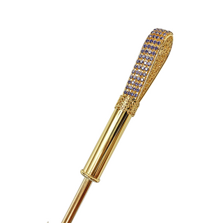 Luxury light blue women's umbrella 24K gold handle detail