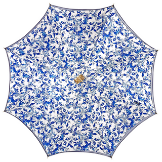 Women's light blue luxury umbrella 24K gold handle top view