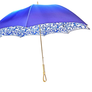 Women's light blue umbrella 24K gold handle side view