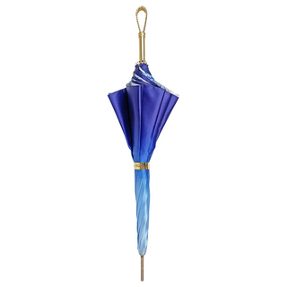 Elegant light blue umbrella 24K gold handle close-up