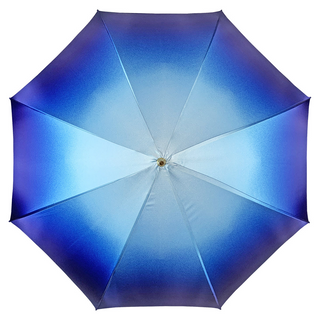 Handmade light blue umbrella 24K gold handle open canopy