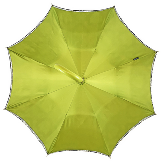 Women's black damask luxury umbrella leather handle top view