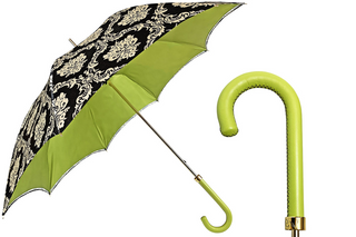 Black damask luxury umbrella leather handle front view