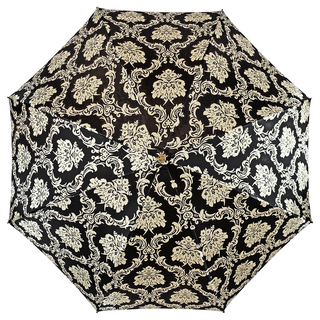 Handmade black damask umbrella leather handle open canopy