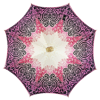 Women's fuchsia luxury umbrella designer gold handle top view