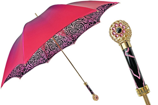 Fuchsia designer luxury umbrella 24K gold handle front view