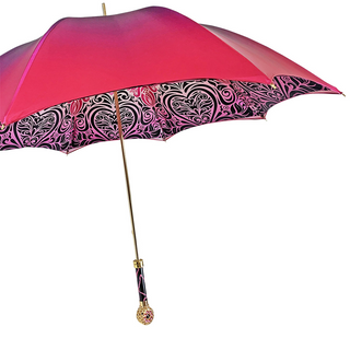Women's fuchsia umbrella designer 24K gold handle side