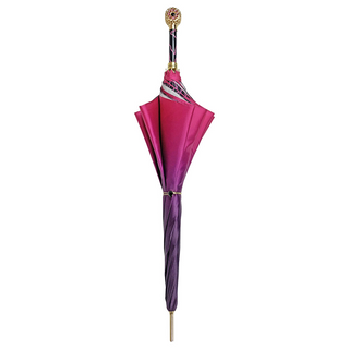 Elegant fuchsia designer umbrella 24K gold handle close-up
