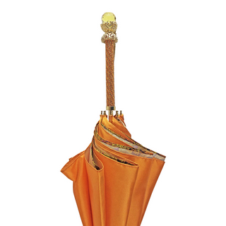 Luxury orange leopard umbrella crystal handle detail