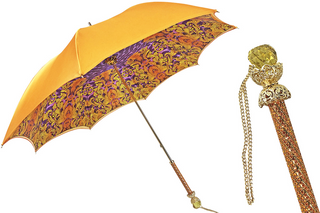 Orange leopard print luxury umbrella crystal handle front view