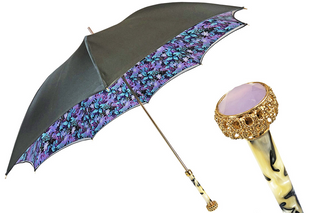 Grey luxury Italian umbrella – 24K gold handle front view