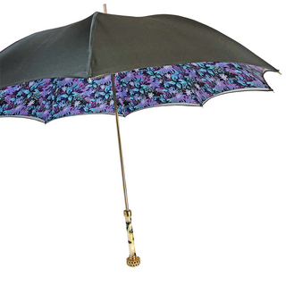 Grey satin umbrella – 24K gold handle close-up