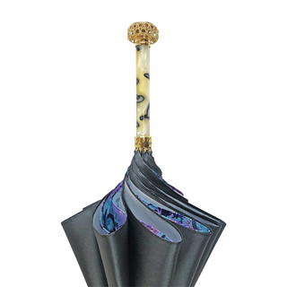 Italian grey satin umbrella – 24K gold handle detail
