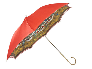 Women's luxury red satin umbrella 24K gold handle side