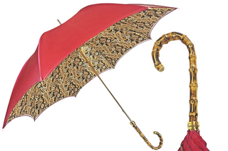Classic burgundy satin luxury umbrella bamboo handle front view
