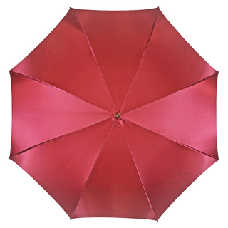 Luxury burgundy umbrella satin fabric bamboo handle detail