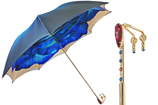 Luxury umbrella gold handle red crystal closure satin front