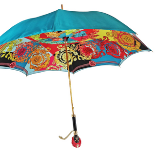 Women's Sicilian art umbrella 24K gold handle side view
